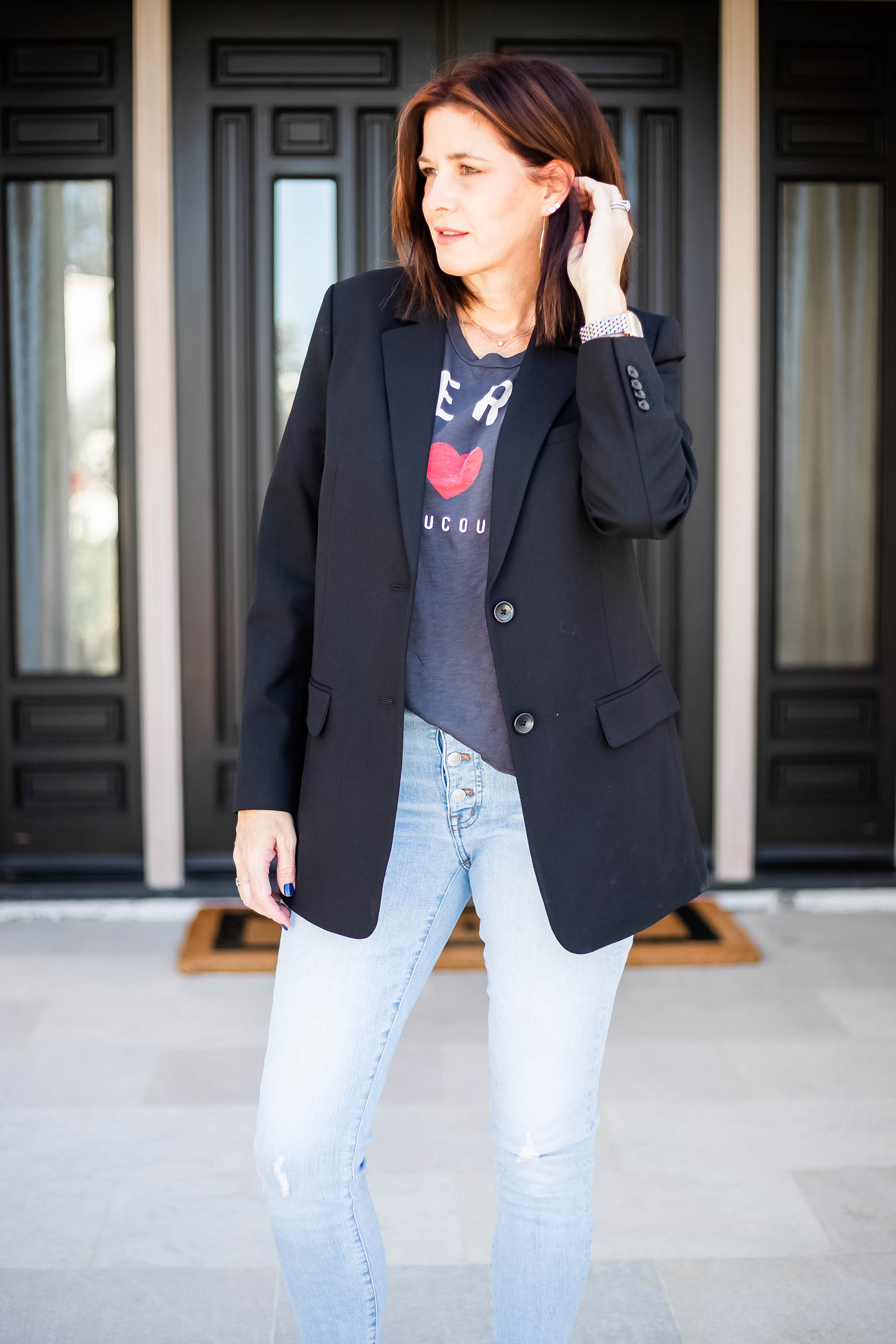 #everlane #falloutfit #fallstyle #outfitformula #falltrends #ootd #ootdfash #jeansandtee #blazer 