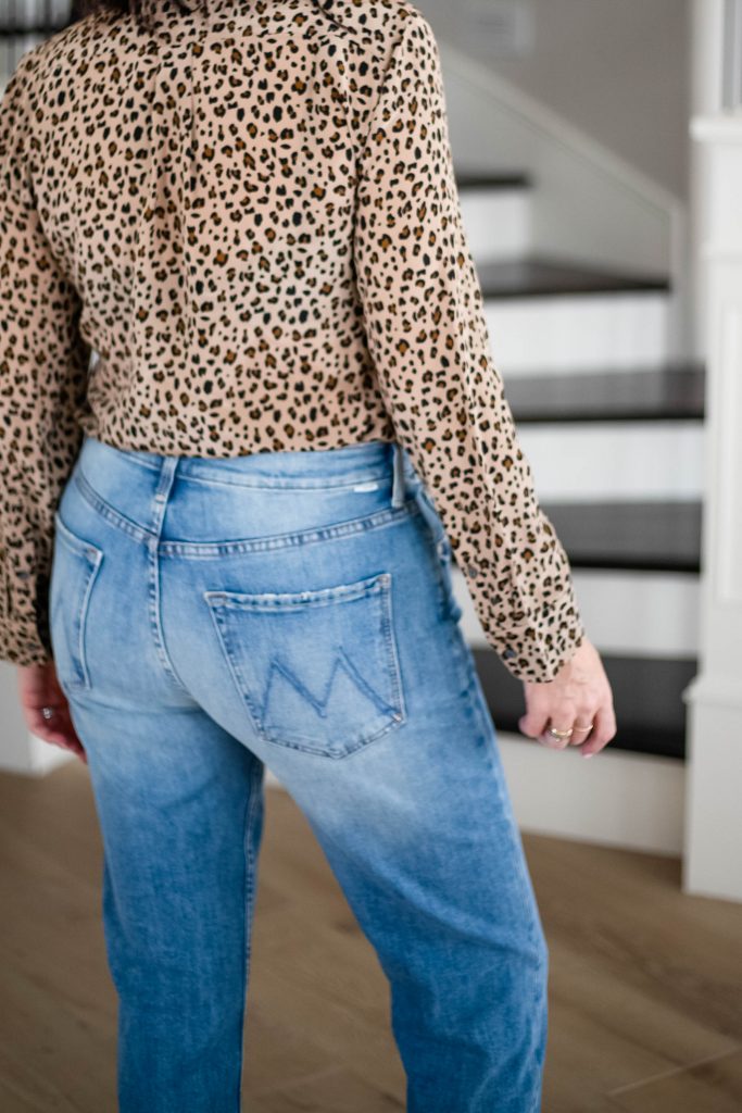 Women with leopard top and Mother the Tomcat Jeans