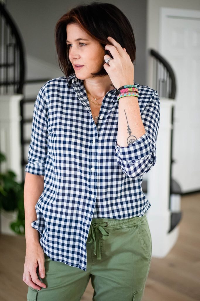 The Non-Preppy Way to Wear a Gingham Plaid Shirt Midlife