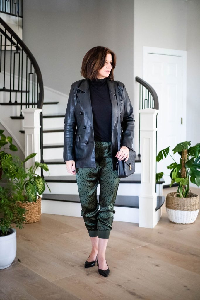 The Perfect Combo: A Blazer, Boots, and Faux Leather Pants
