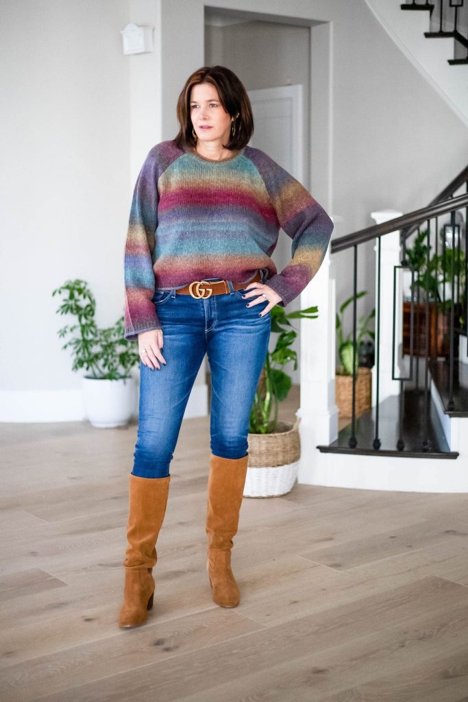 women wearing Madewell sweater, Jeans and boots