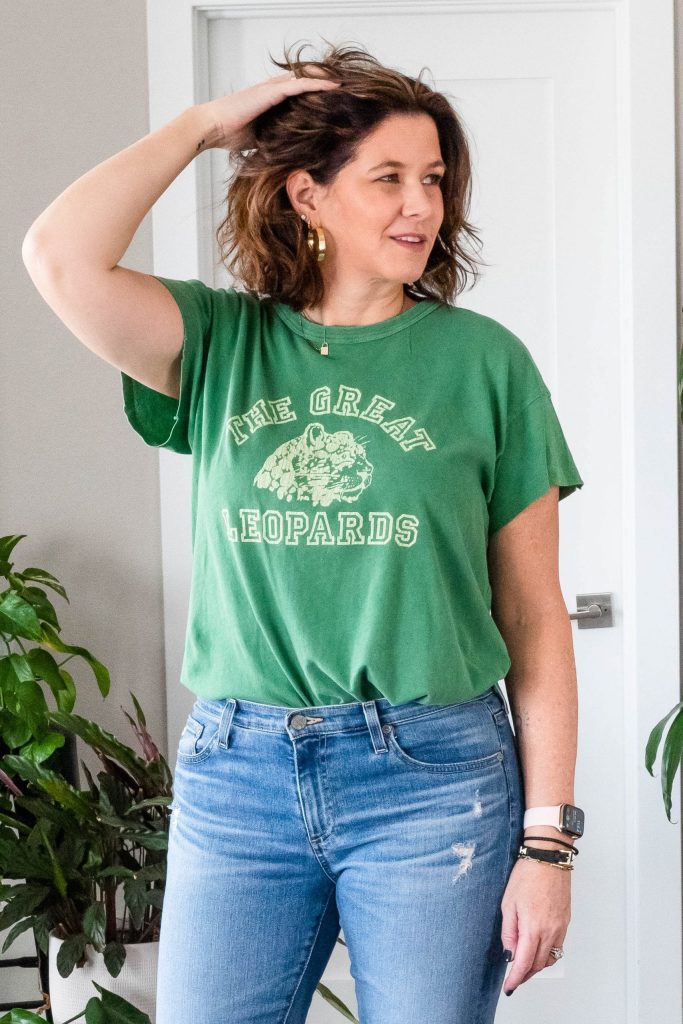 StyleDahlia wearing a green graphic tee by The Great