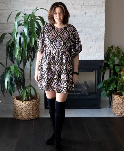 StyleDahlia wearing sequin dress and OTK boots