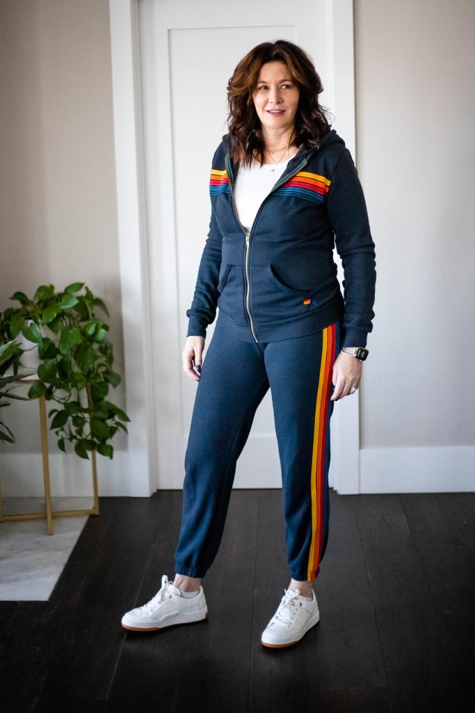 StyleDahlia wearing an Aviator Nation track suit.